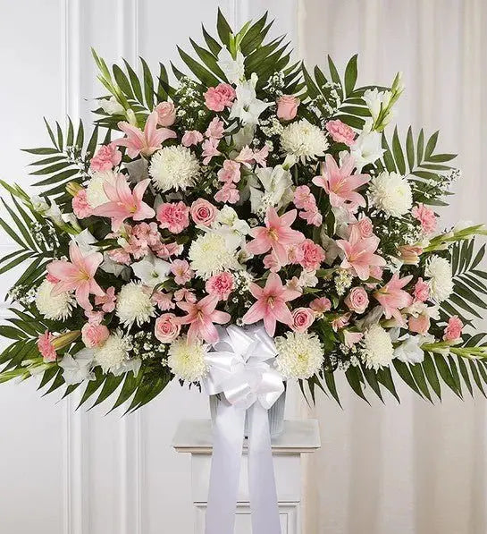 Medley of Pink Funeral Floor Arrangement - Same Day Miami Delivery MIAMI FLOWERS DESIGN