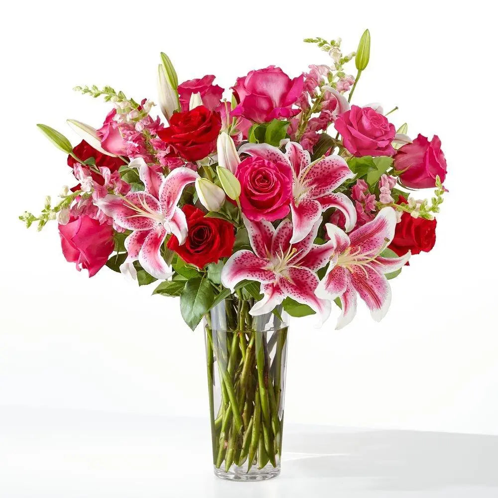 Hot Pink Roses with Lilies - Same Day Delivery Miami, Coral Gables & Miami Beach MIAMI FLOWERS DESIGN