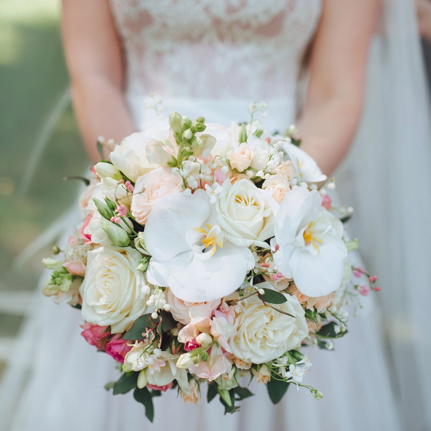 White Orchid & Rose Bridal Bouquet