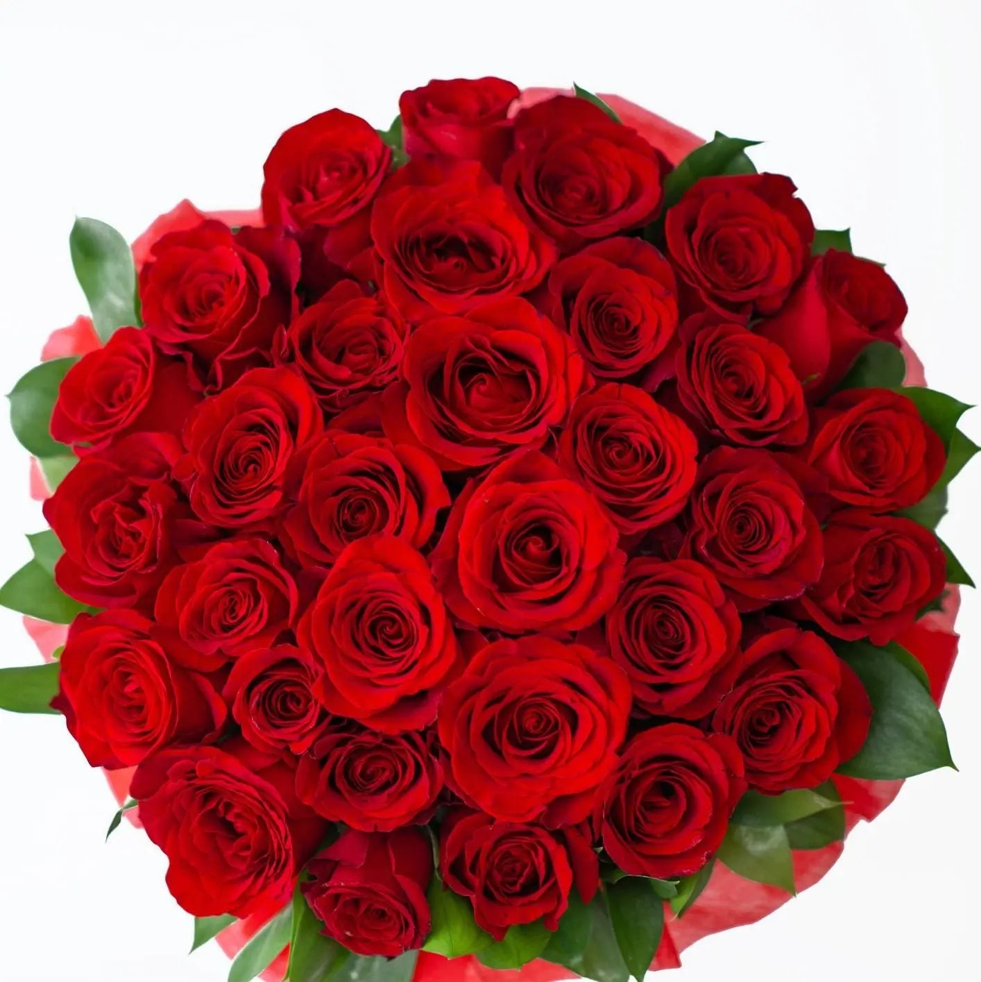 36 red roses wrapped in paper