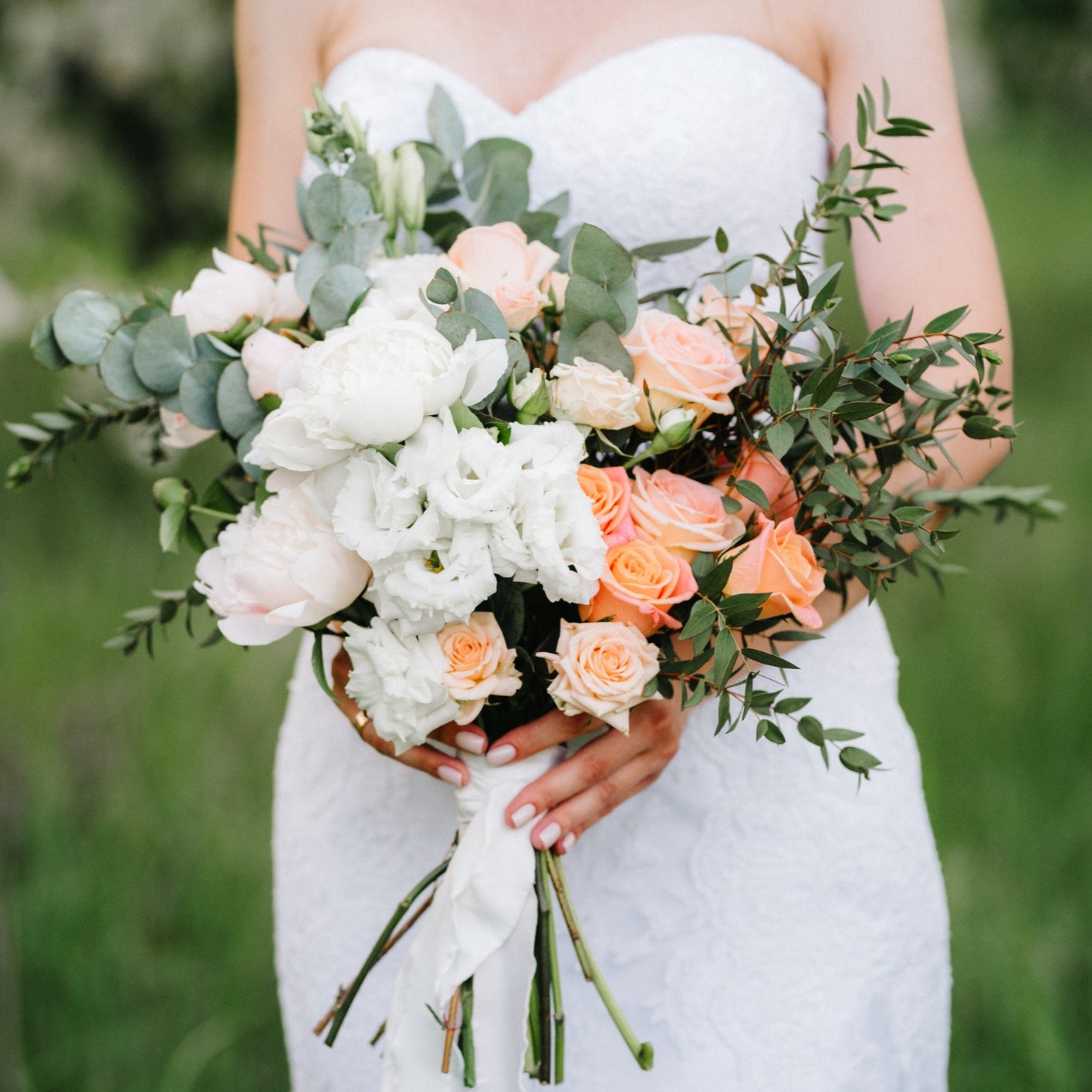 Peach & White Garden Style Bridal Bouquet