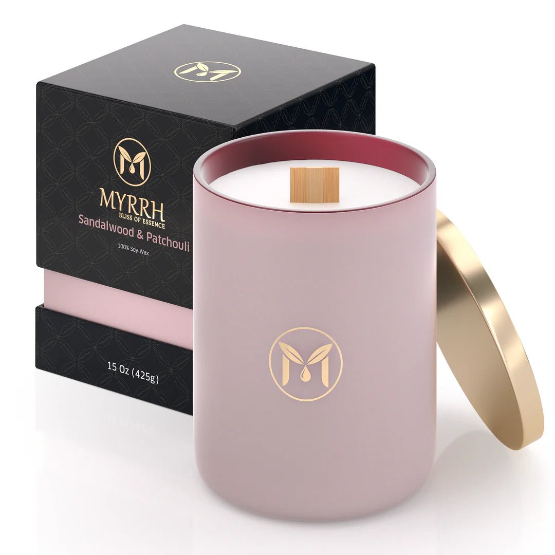 Myrrh USA Sandalwood Patchouli, 15 oz. Soy - MIAMI FLOWERS DESIGN