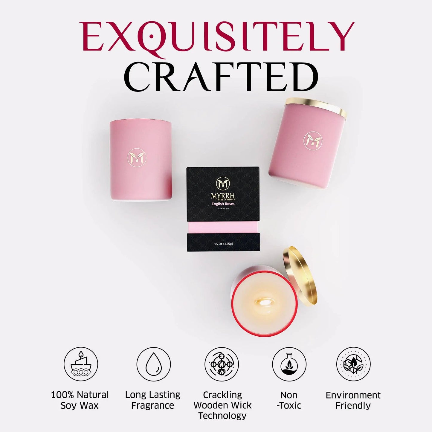 English Roses 100% Soy Wax Crackling Wood Wick Candle