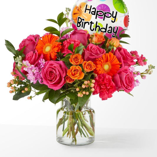 Happy Birthday Bouquet with Balloon - 2 Hour Delivery Miami $65 Great Value