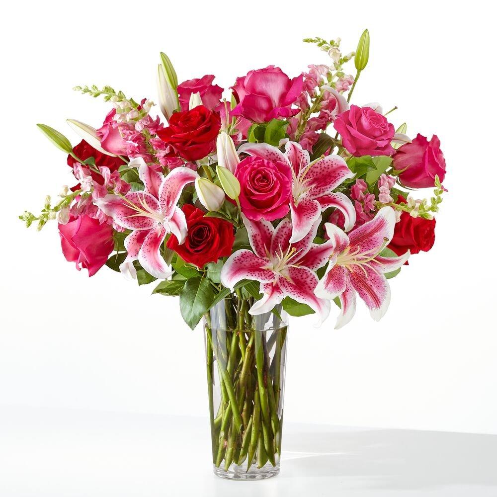 Hot Pink Roses with Lilies - Same Day Delivery Miami, Coral Gables & Miami Beach