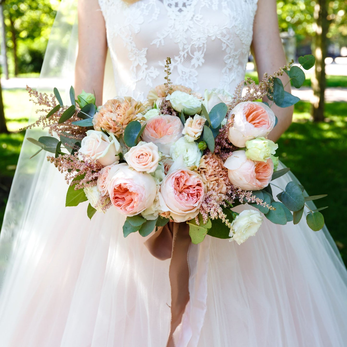 Peach & Cream Garden Rose Bridal Bouquet