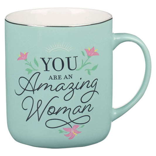 Teal/White "You Are an Amazing Woman" Mug