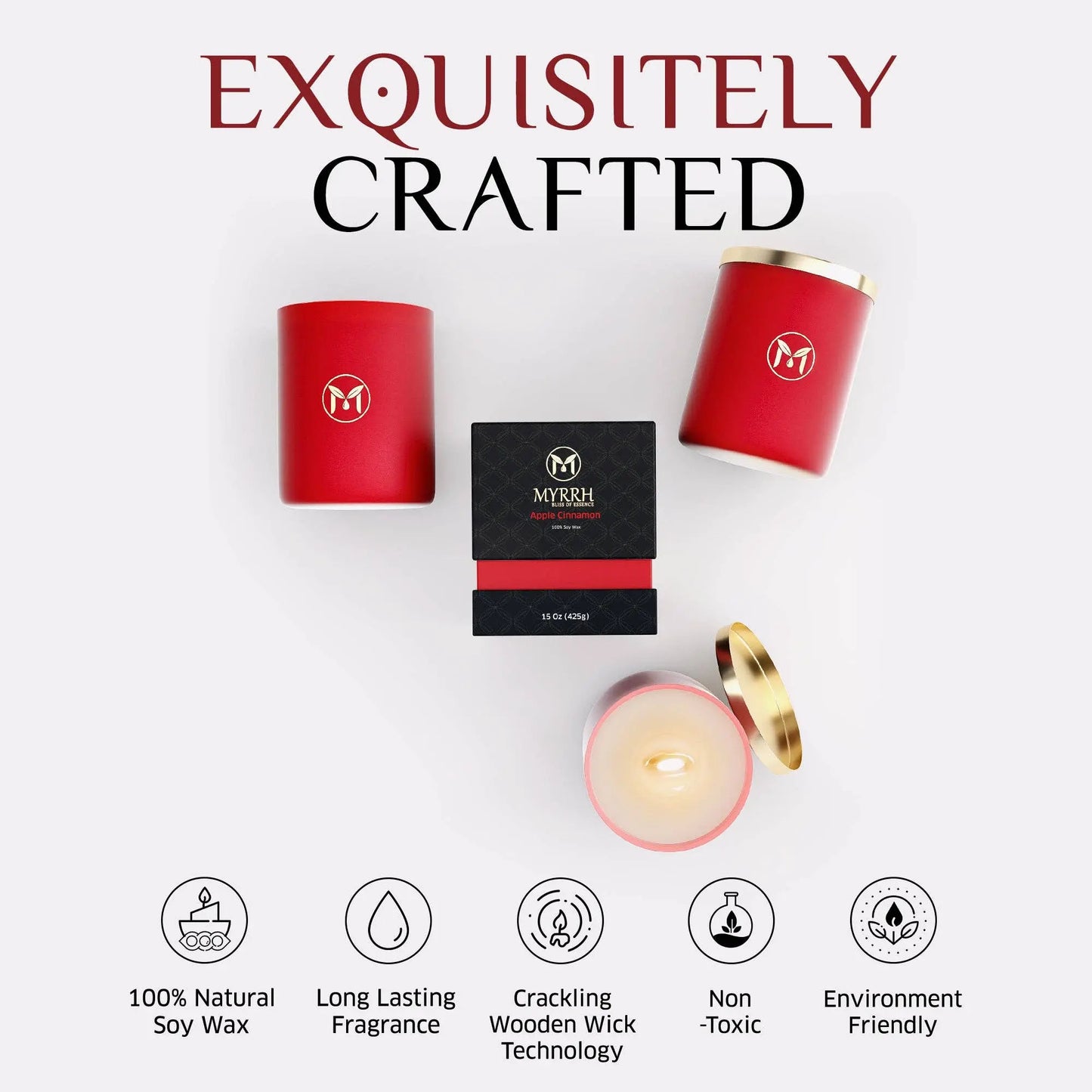 Apple Cinnamon 100% Soy Wax Crackling Wood Wick Candle
