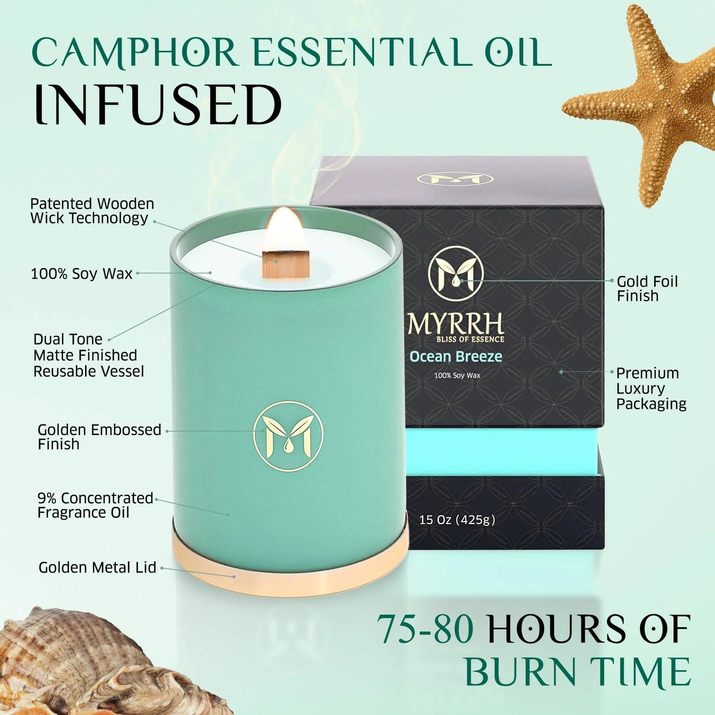 Ocean Breeze 100% Soy Wax Crackling Wood Wick Candle