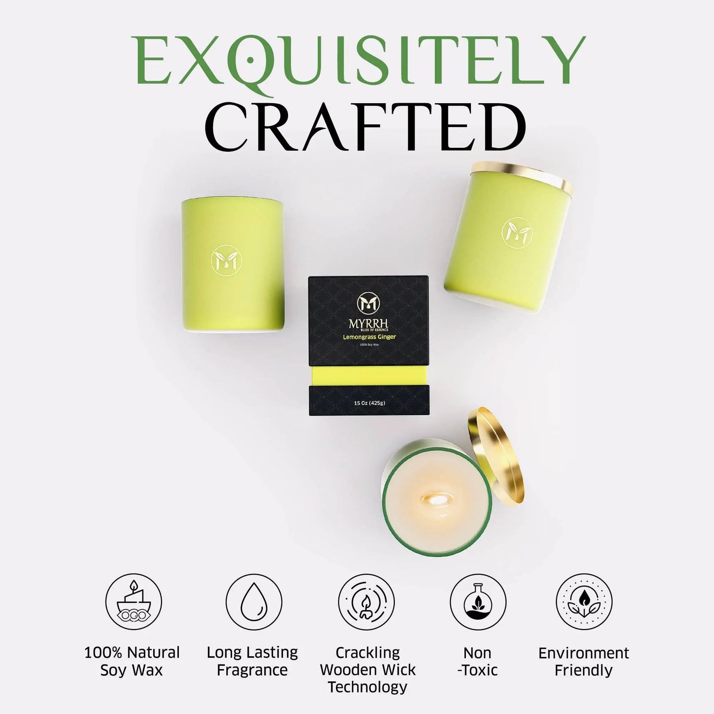 Lemongrass Ginger 100% Soy Wax Crackling Wood Wick Candle