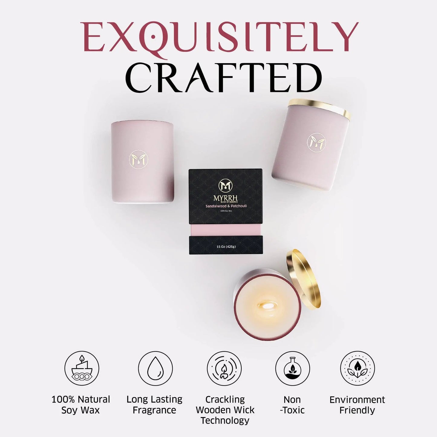 Sandalwood Patchouli 100% Soy Wax Crackling Wood Wick Candle