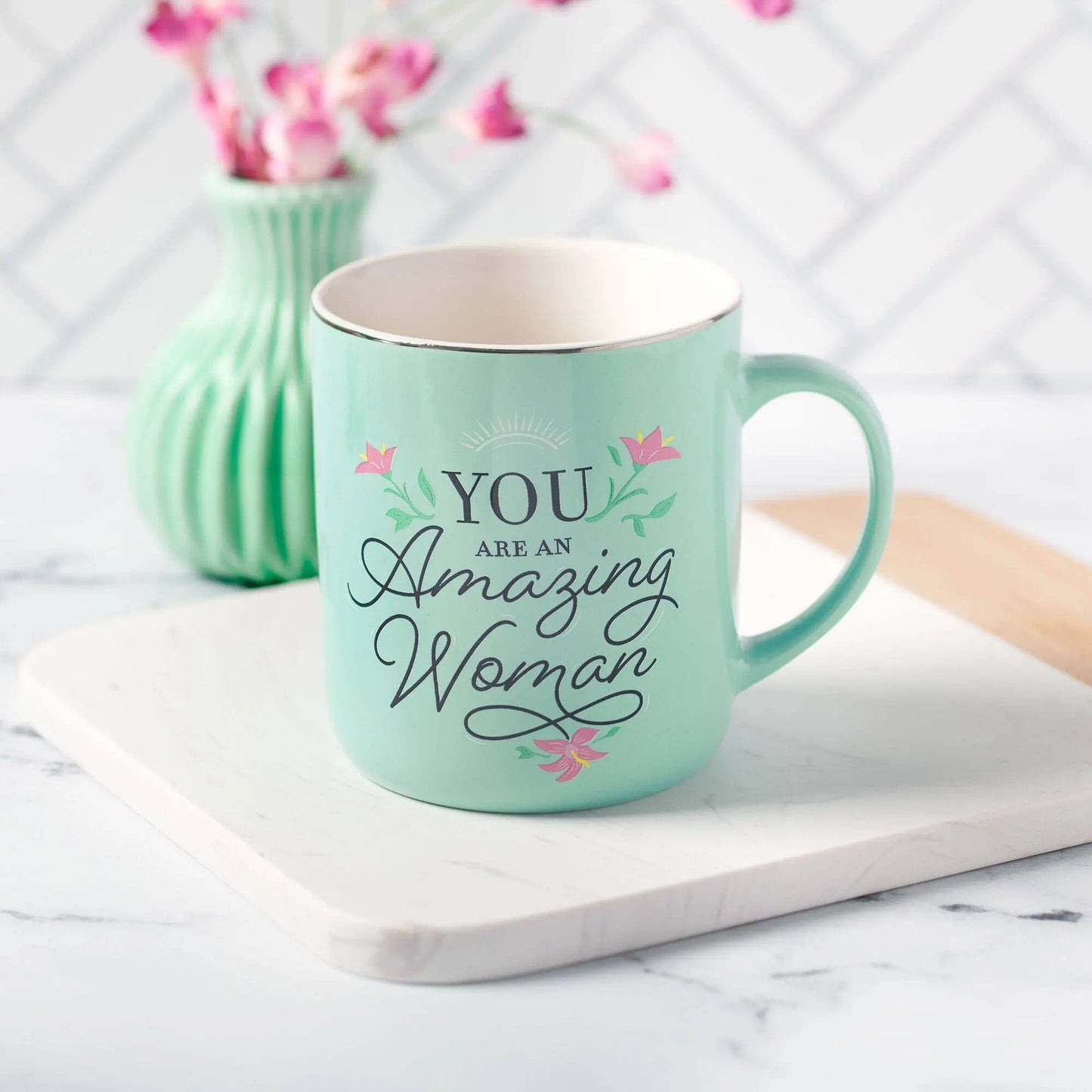 Teal/White "You Are an Amazing Woman" Mug